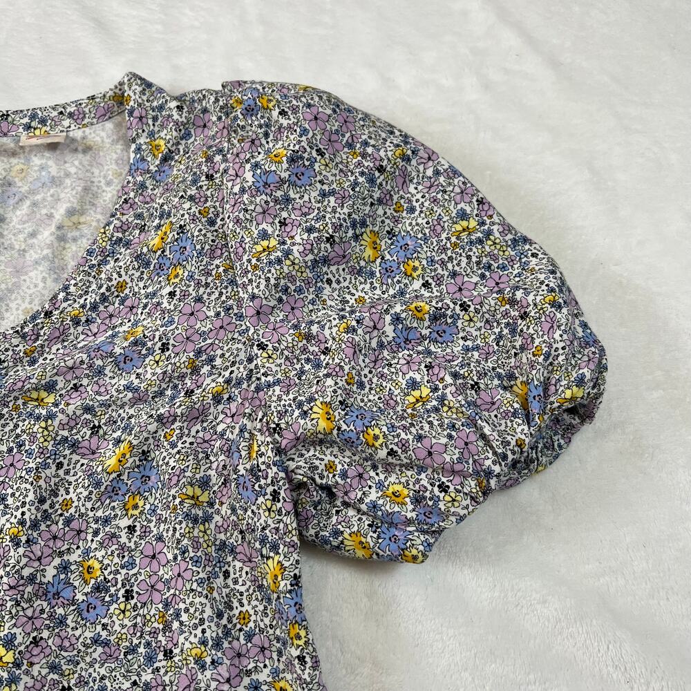 Levi's V-Neck Ditzy Floral Print Crop Button Up Blouse Size S Puff Sleeve Boxy - Picture 8 of 12